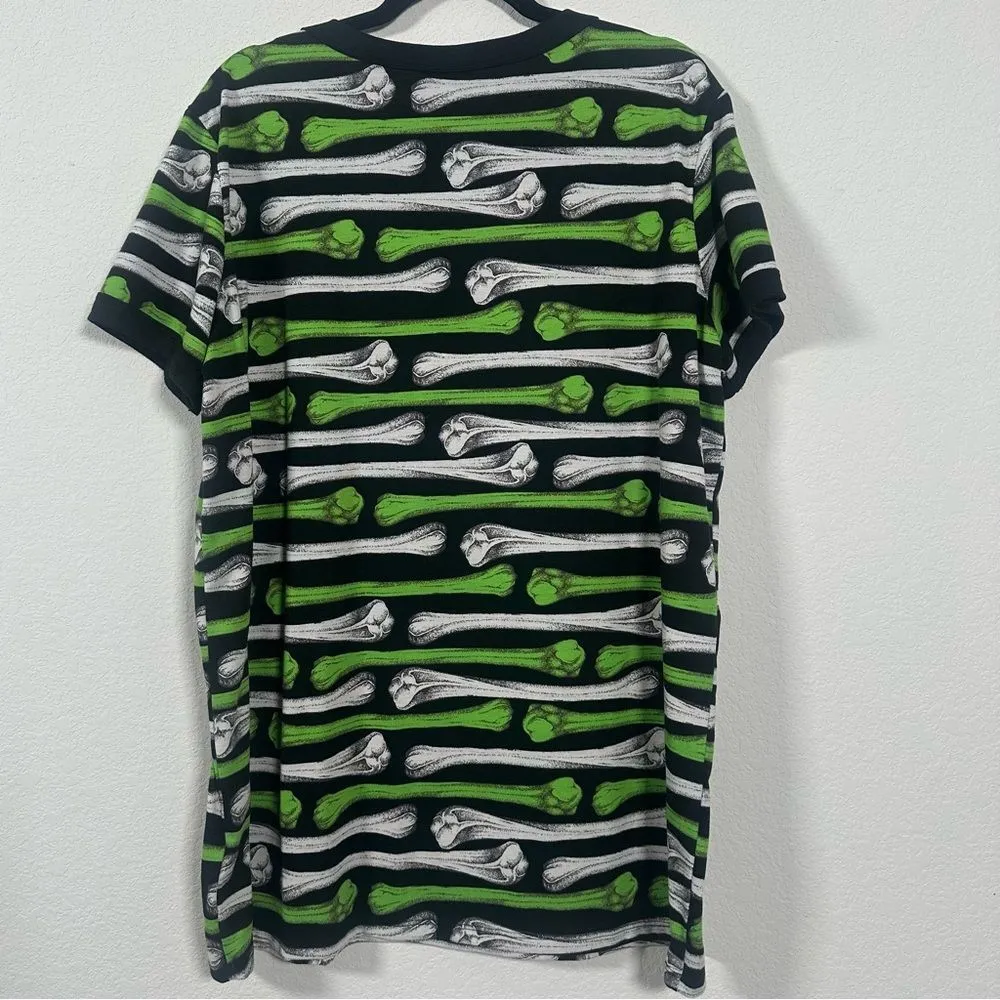 LuLaRoe Halloween Fall Liv T-Shirt Women's 2XL Neon Green & White Bones Festive - Image 6