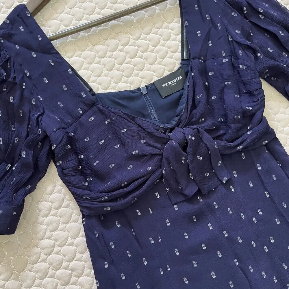 NWOT The Kooples Womens Blue Metallic Dot Sheer Short-Sleeve V-Neck Mini Dress 1 - Image 6