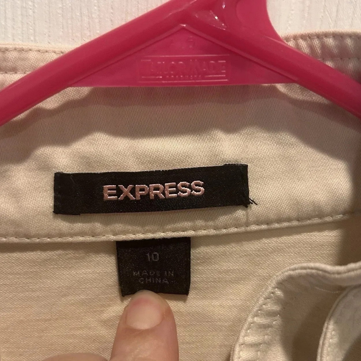 Express‎ Beige Cotton Jacket Womens Size 10 Full Zip Moto Biker - Image 3