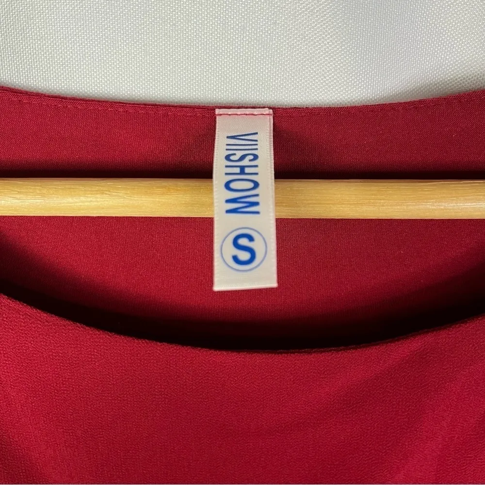 Boutique VIISHOW Red Banded Waist Short Sleeve Blouse S - Image 5
