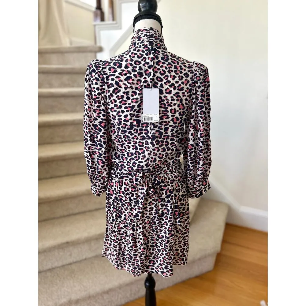 NWT Zadig & Voltaire Rivali Pink & Black Leopard Print Blouson Mini Dress - Image 4