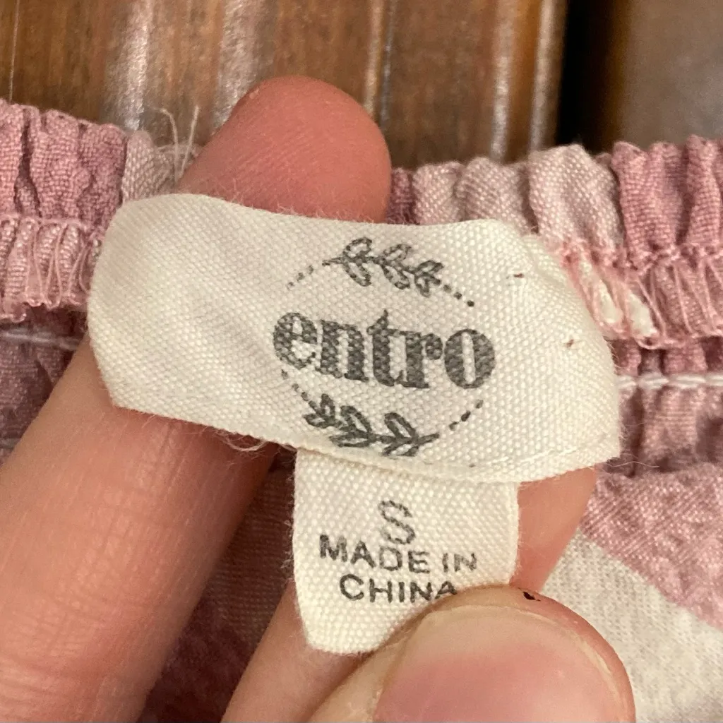 Entro Pink and Cream Checkered Gingham Blouse S Small - Image 5