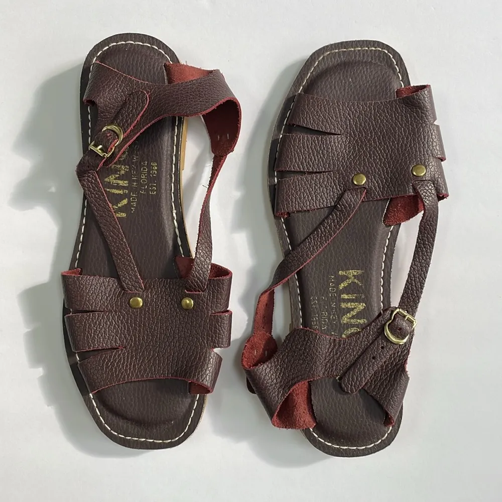 KINO Genuine Leather Sandals Made in Key West Florida in Oxblood Burgundy Size 8 Purple - Image 3