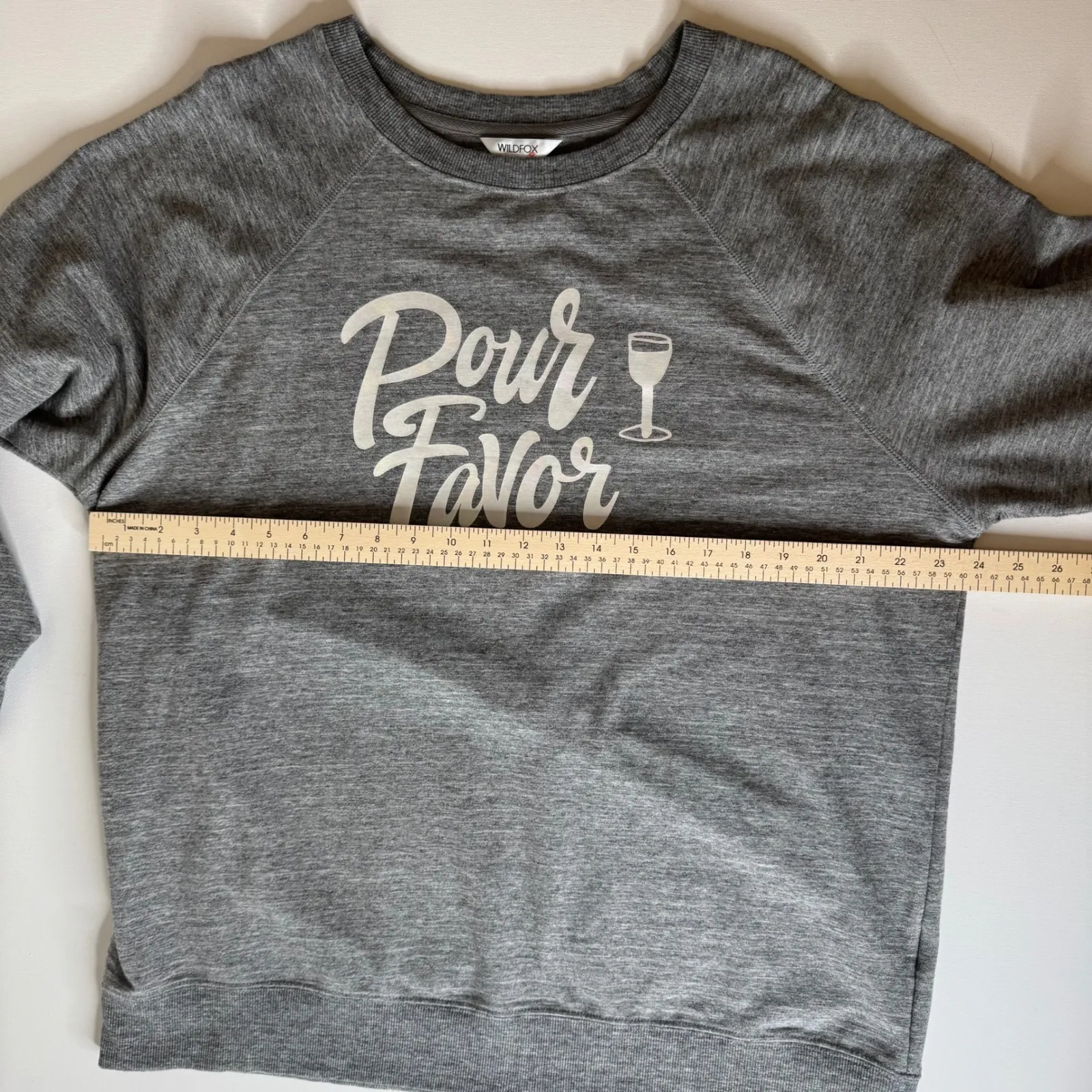 Wildfox Pour Favor Graphic Sweatshirt Sz L Gray Pullover Long Sleeve Wine‎ Lover - Image 9