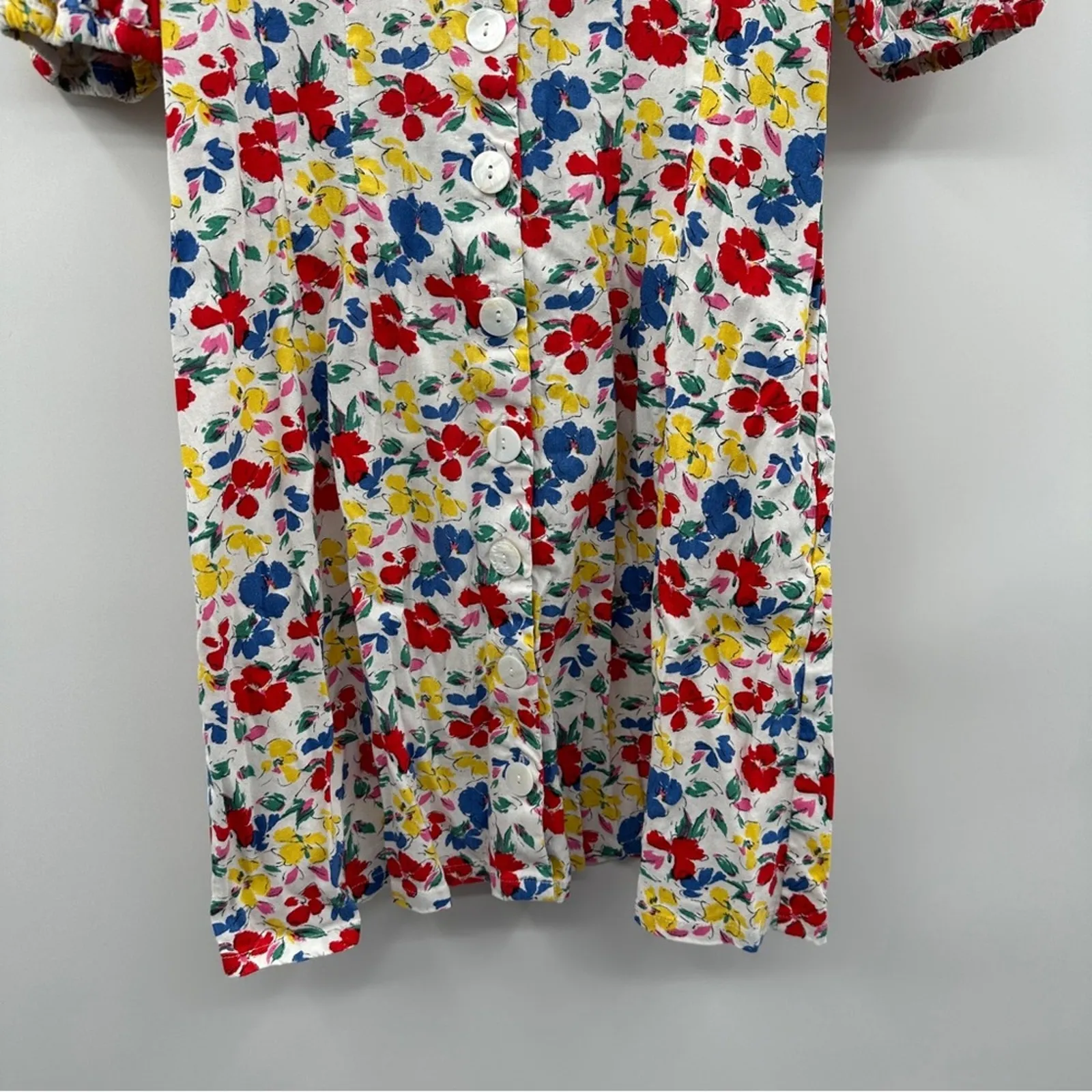 Rixo x Target Multicolor Floral Linen Blend Retro Short Sleeve Dress Size‎ 12 White - Image 5