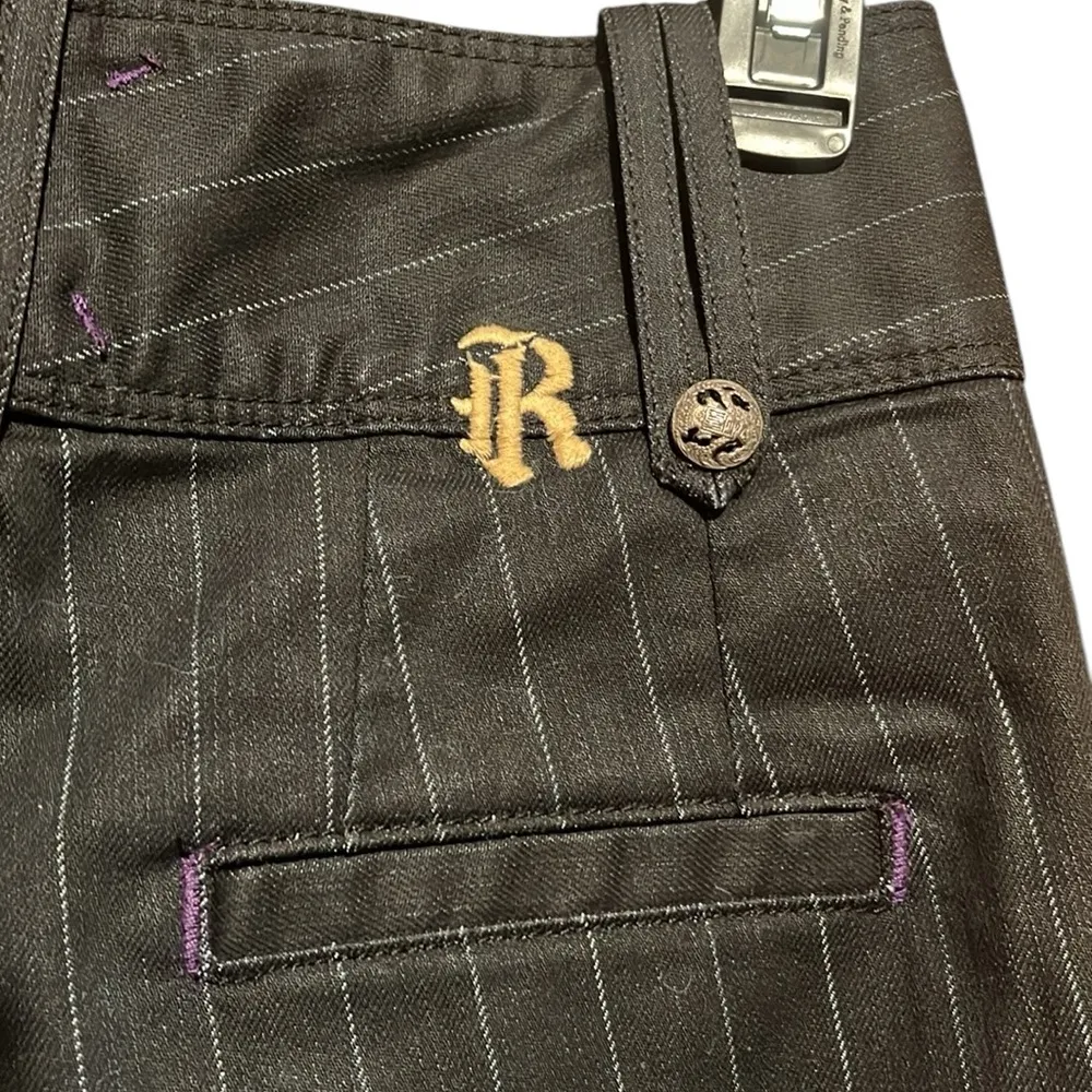 RICH & SKINNY Women's SIZE 24 Black Pinstripe wide leg slacks high waisted - Image 3