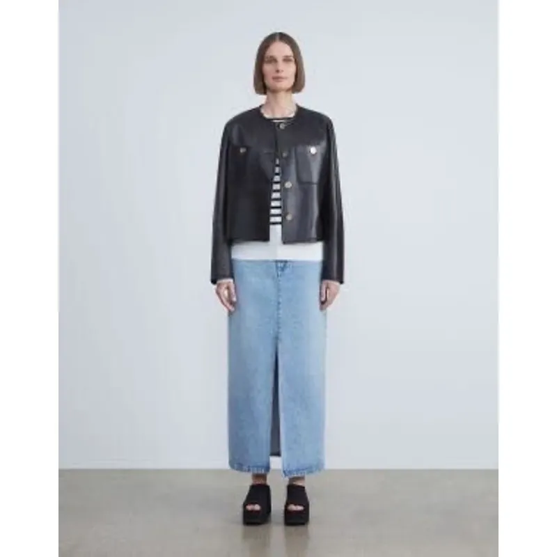 Lafayette 148 NAPPA LEATHER PATCH POCKET HIGHLANDS JACKET Size Small Black - Image 5