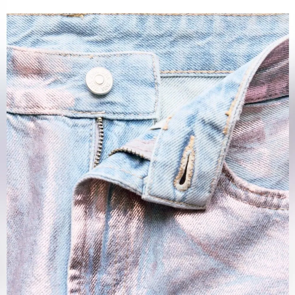 Zara MID WAIST FULL LENGTH TRF FOIL SILVER METALLIC WAXED JEANS SIZE 6 NEW - Image 12