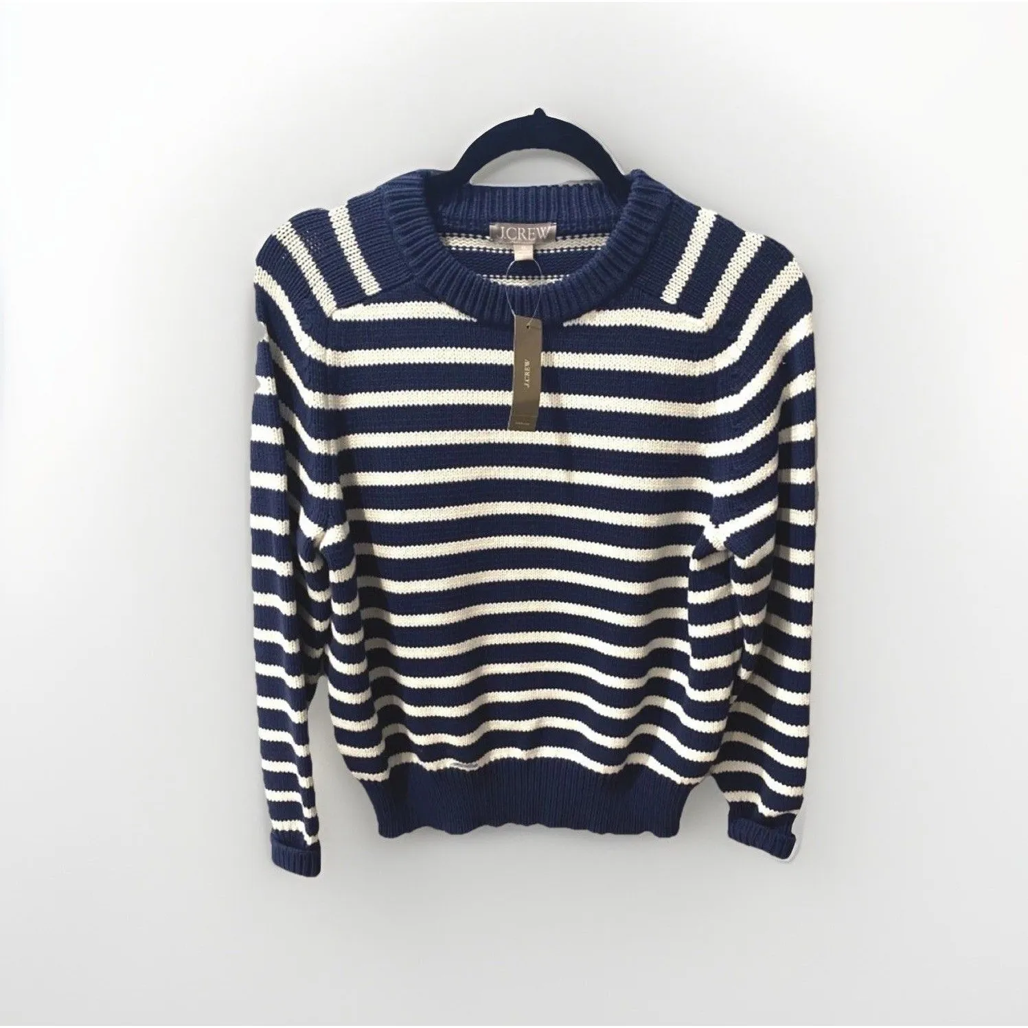 NWT J.Crew Relaxed Stripe Crewneck Sweater Womens Chunky Knit Nautical Fisherman - Image 3