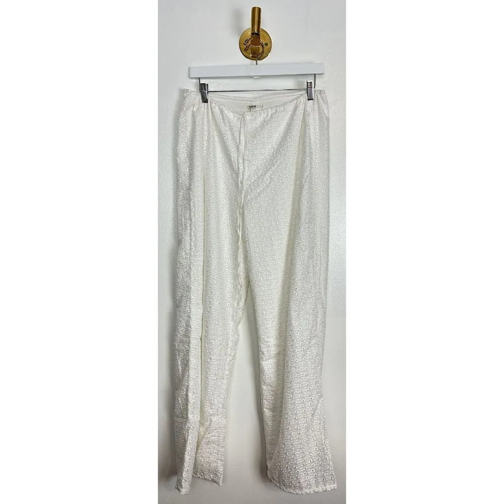 HOUSE OF CB Frankie Broderie Anglaise Drawstring Pants in Ivory Size Medium - Image 5