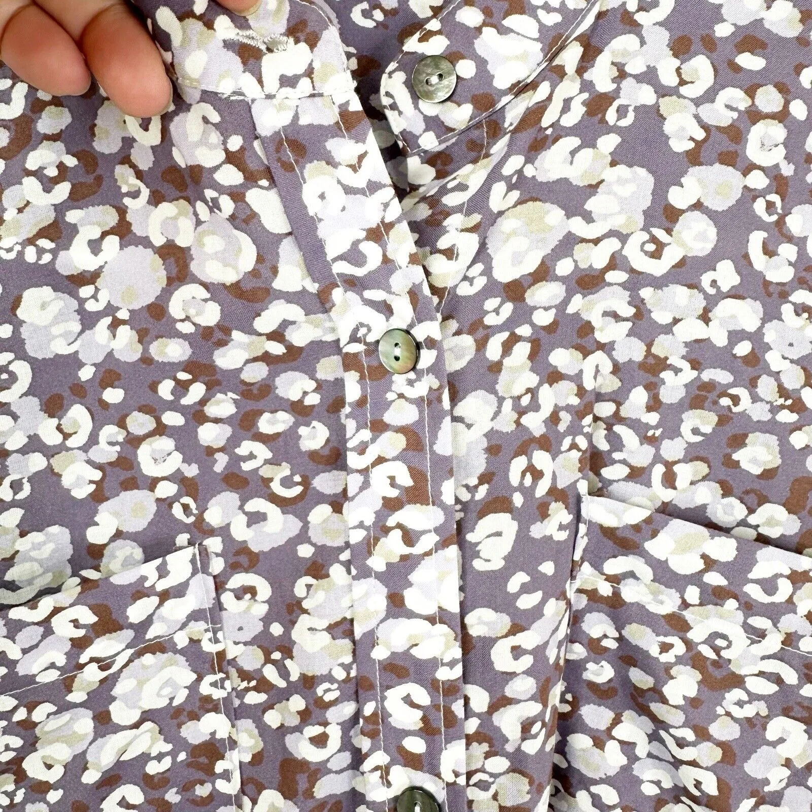 Johnny Was Calme XS Printed Big Shirt Dress Cadet Leopard Spots Cotton Button Up - Image 9