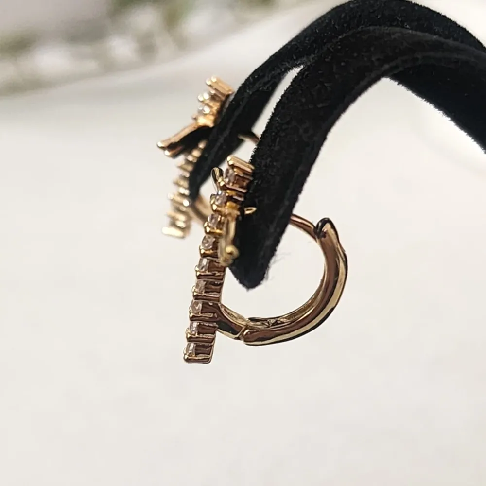 Gold Filled Huggie Hoop Earrings Cross with Wings CZ Accent - Image 4