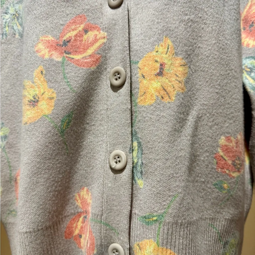 Sioni Floral Jacquard Cardigan Sweater Light Taupe Multicolor Size L Gray Size L - Image 4