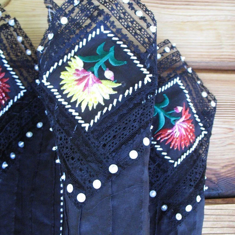 NWOT Black Beaded A Line Linen Skirt Black Size 8 - Image 4