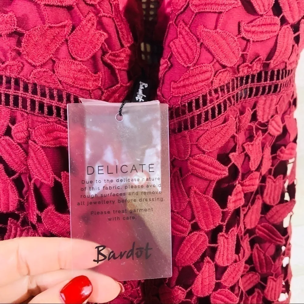 Bardot NWT Gemma Lace Sheath Burgundy Halter Dress Size 8 - Image 10