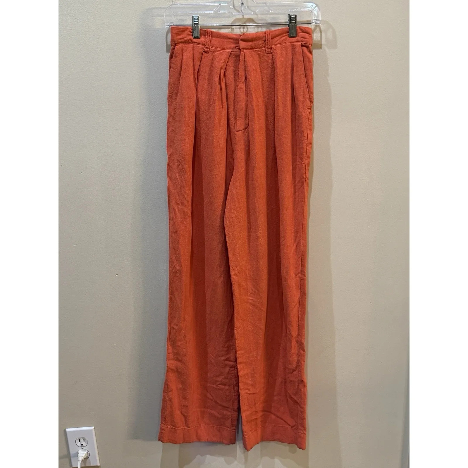 Free People Pants Wide Leg Orange Pleated Pockets High Waisted Trousers‎ Linen - Image 2
