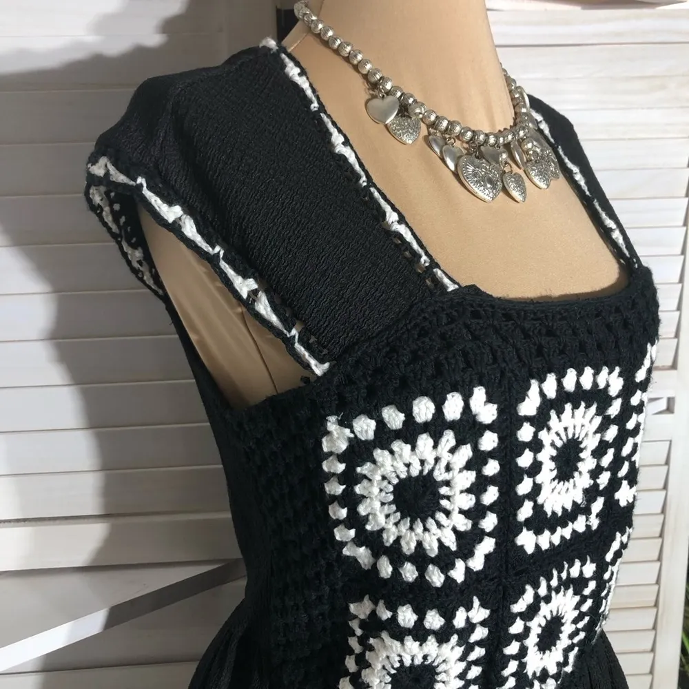 Trendmates Peplum Top Crochet Black White Small Medium - Image 5