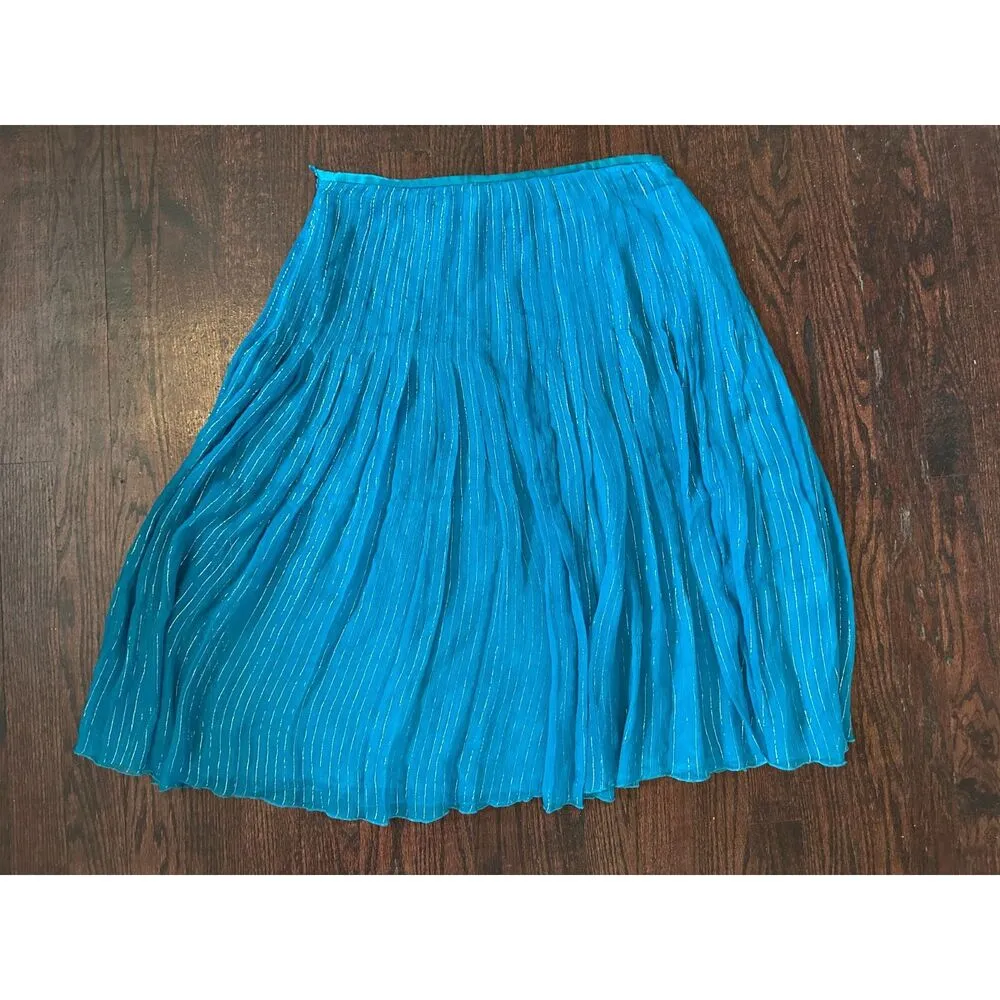 Vintage Spenser Jeremy 100% Silk Blue Sparkly Fairy Midi Skirt Size 6 - Image 2