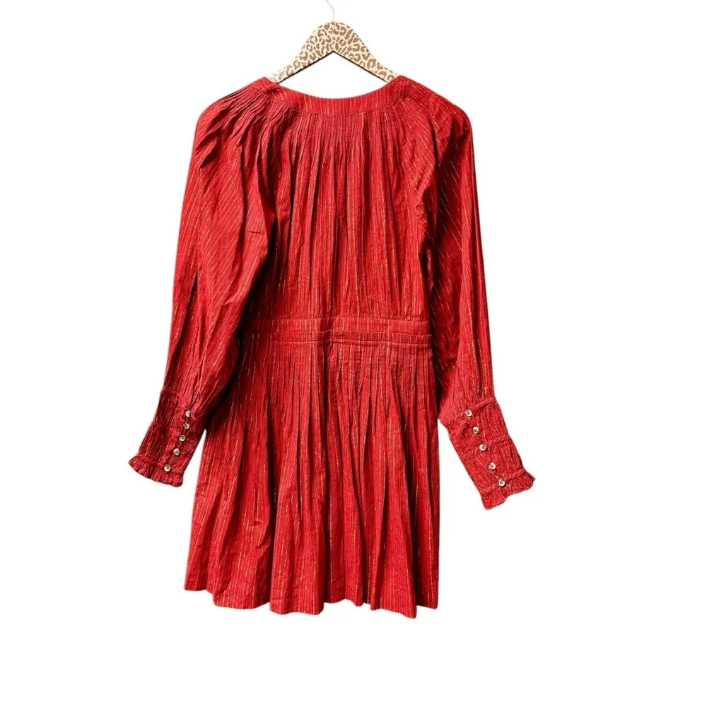 NEW Ulla Johnson Rory Metallic Cotton Long Sleeve Mini Dress Ruby Red 4 NWT - Image 5