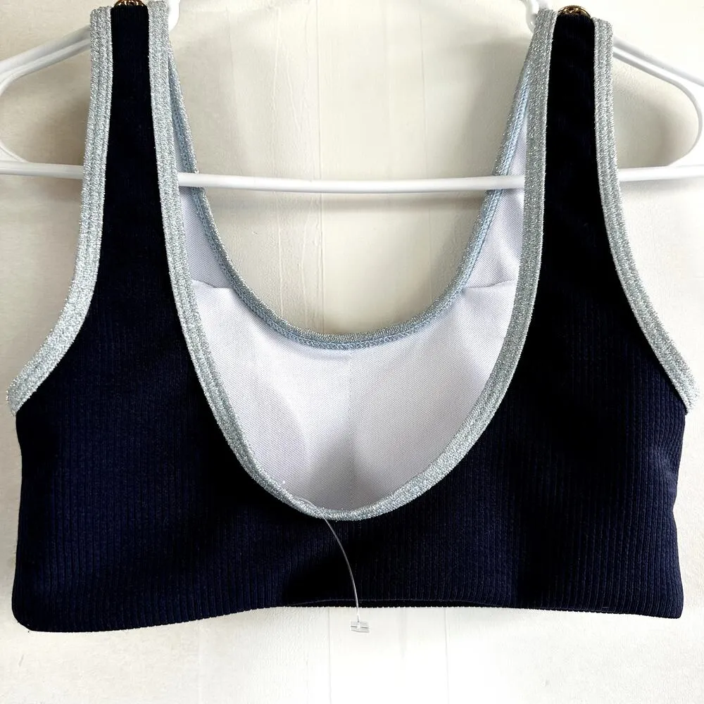 MAIYO Natalie Off Duty Bikini Top Sleeveless Scoop Neck Button Details Blue XS - Image 4