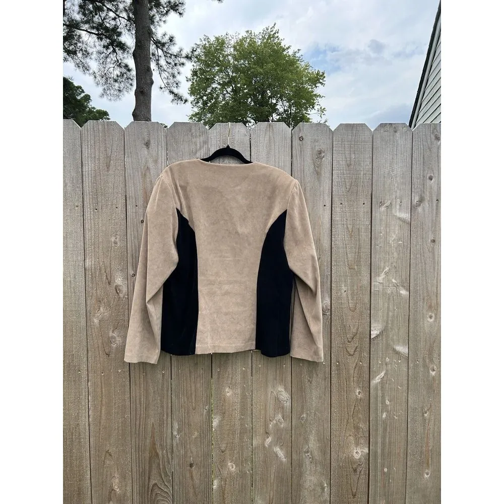 donna ricco sport Faux Suede Zip Up Vintage Jacket Metal‎ Detailing Tan Black 16 - Image 8