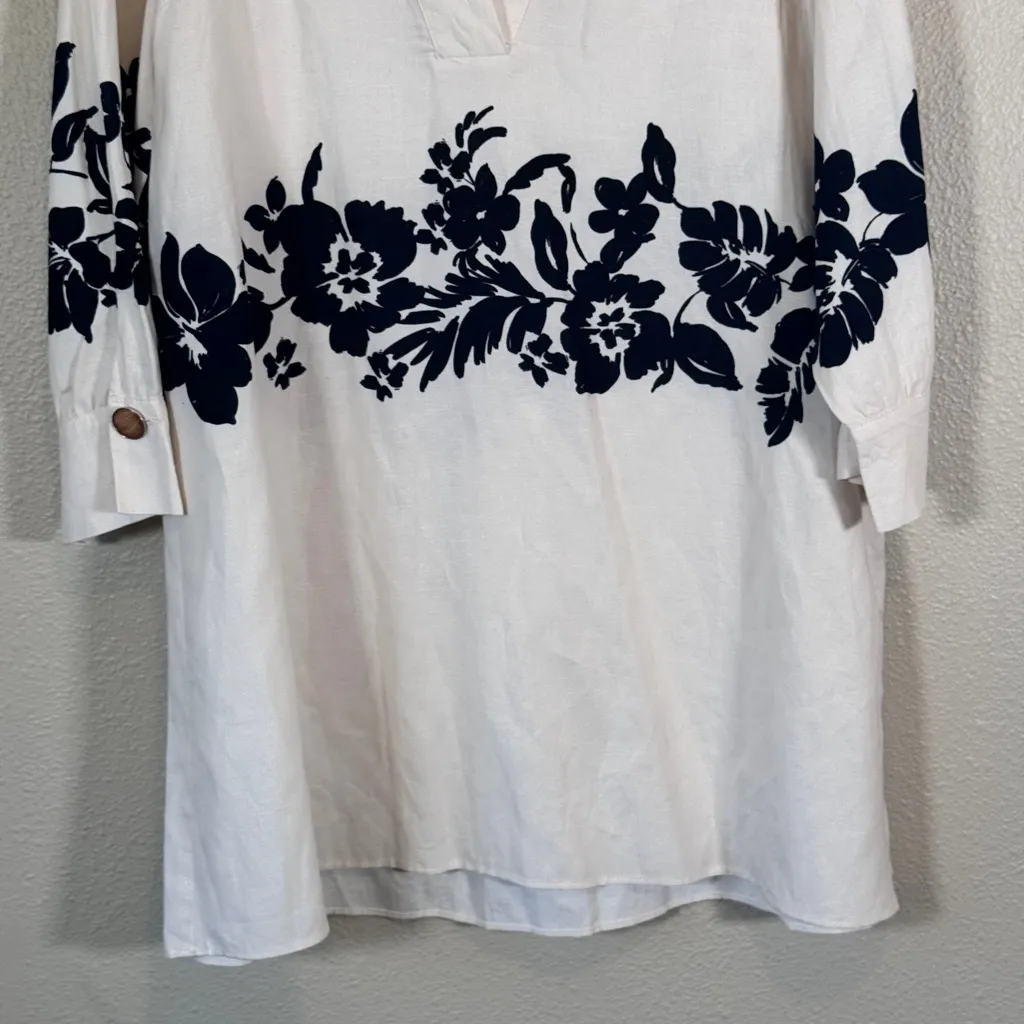 Zara White Black Tropical Floral Linen Shift Dress Womens XL Hawaiian Vacation - Image 10