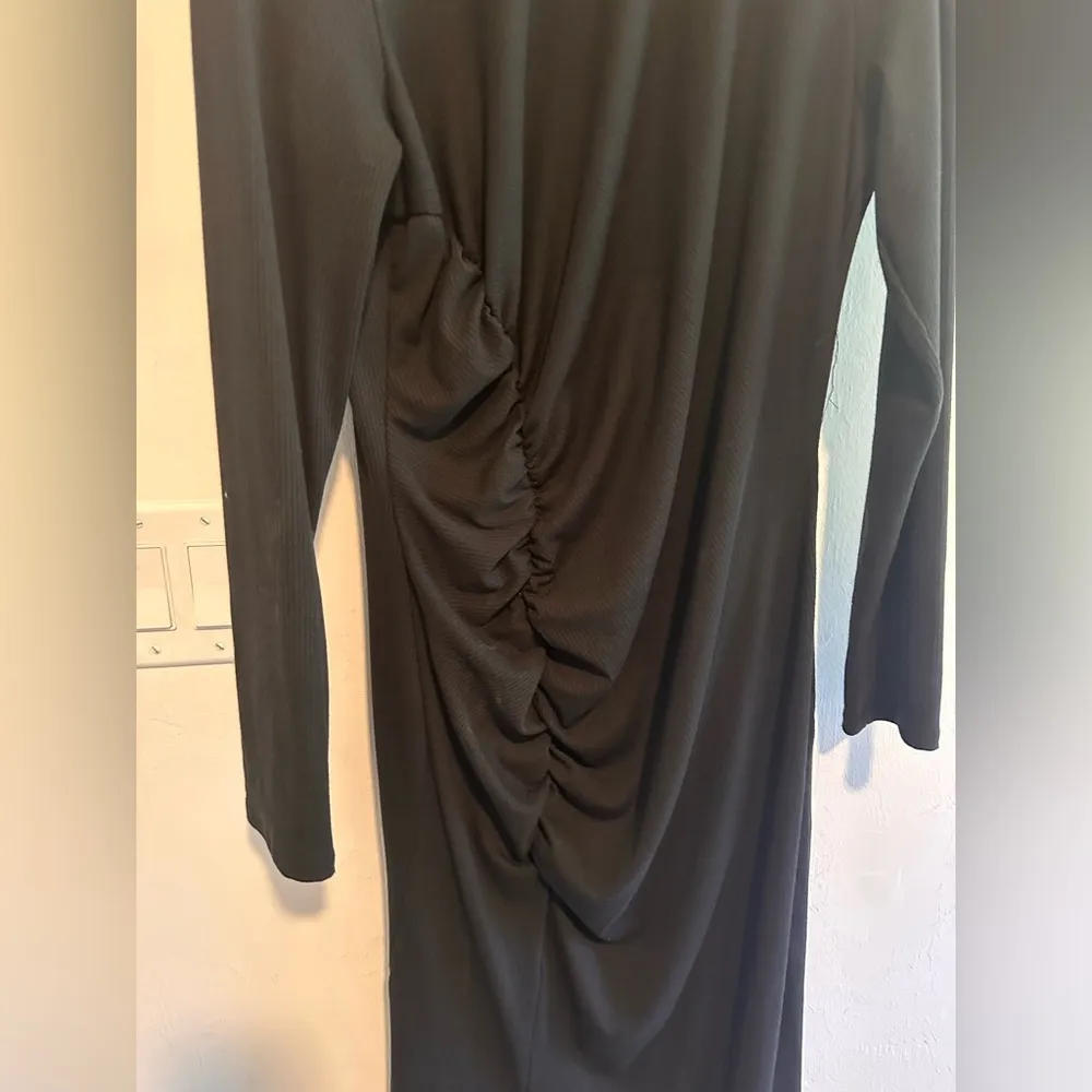 Aqua Maxi Ribbed Long Sleeve Ruched Dress in‎ Black S XL - Image 3