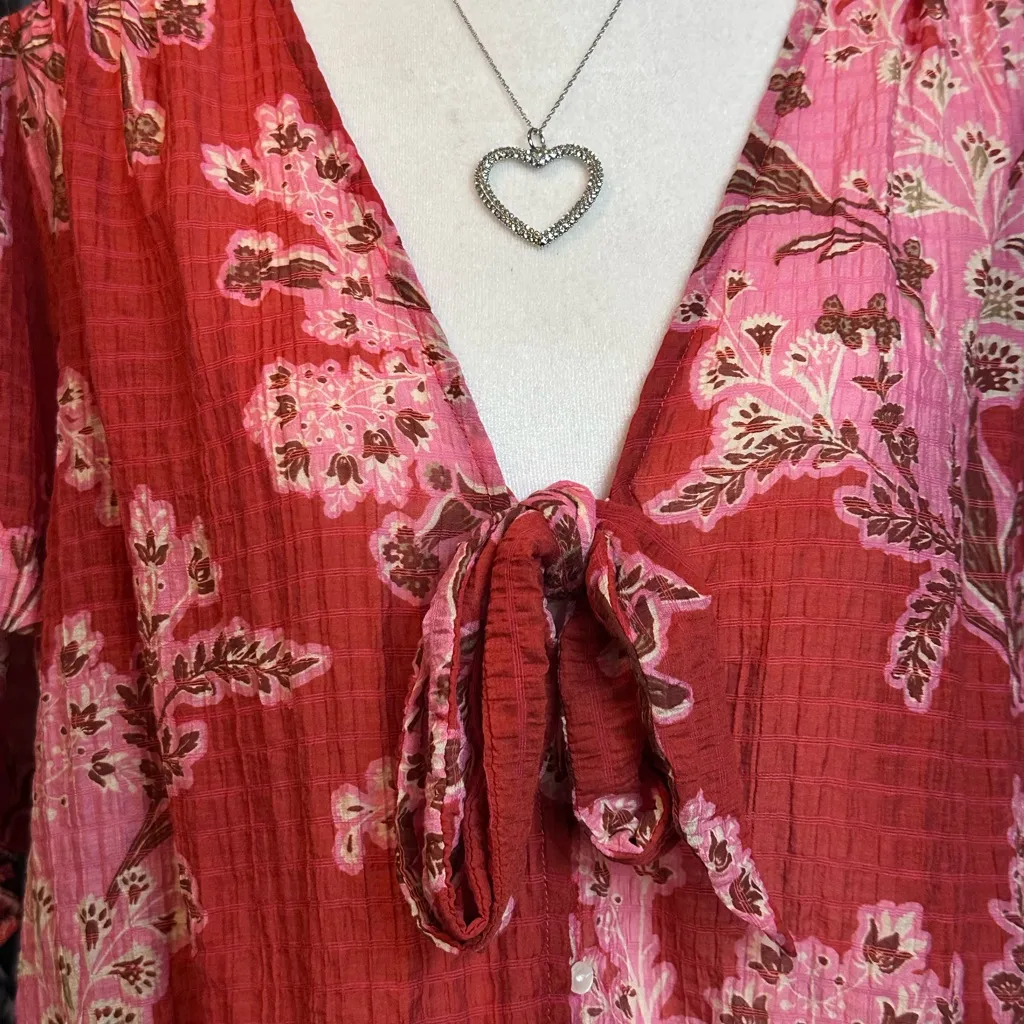 Free People Jilly Tie Front V-neck Floral Boho Top - Image 4