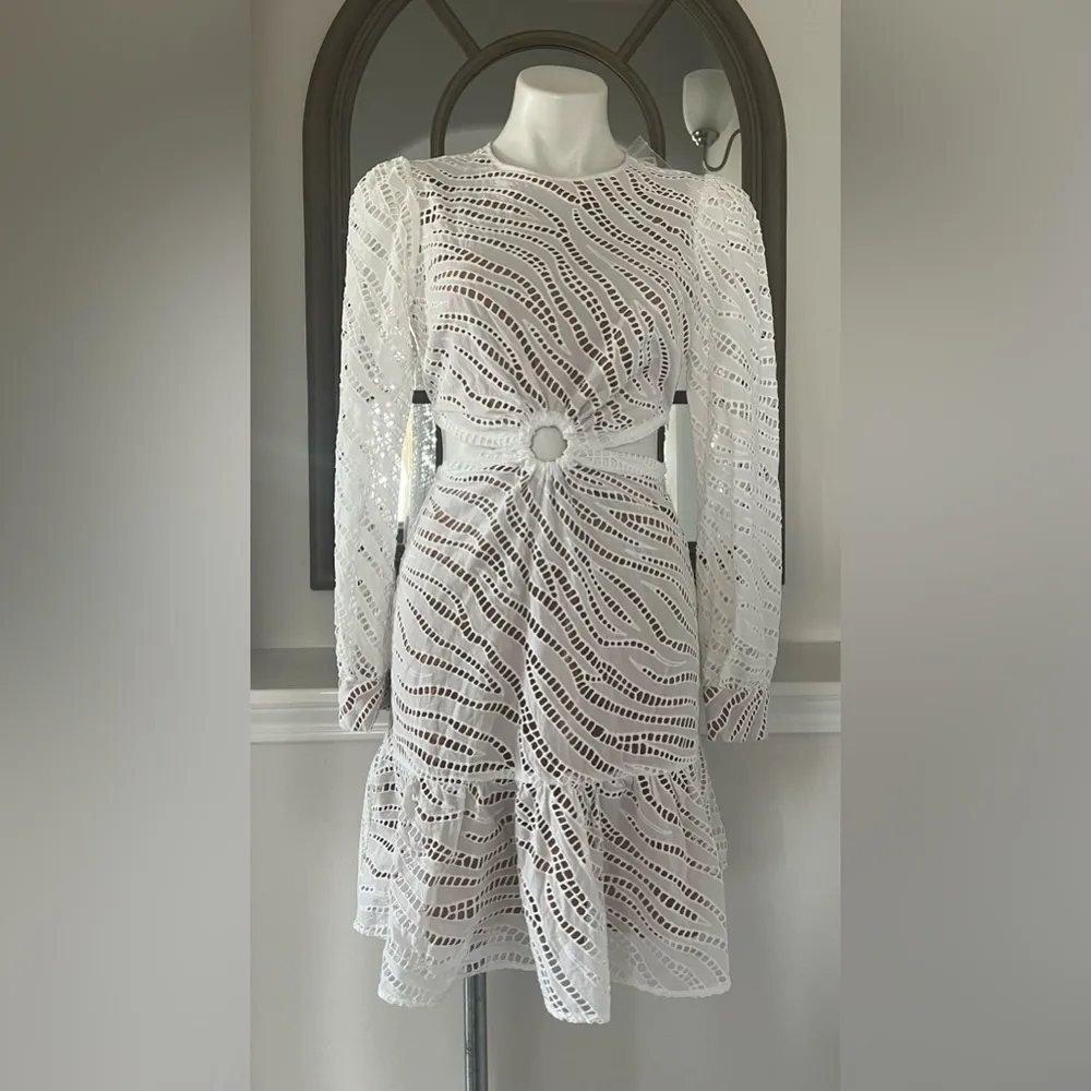 Michael Kors Zebra Eyelet Cutout Dress, White & Tan Size S New w/Tag Retail $455 - Image 6