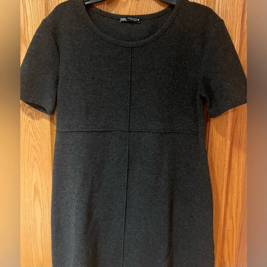ZARA Dark Gray Short Sleeve Crewneck Cotton Blend Soft Mini Dress‎ Size Small - Image 11