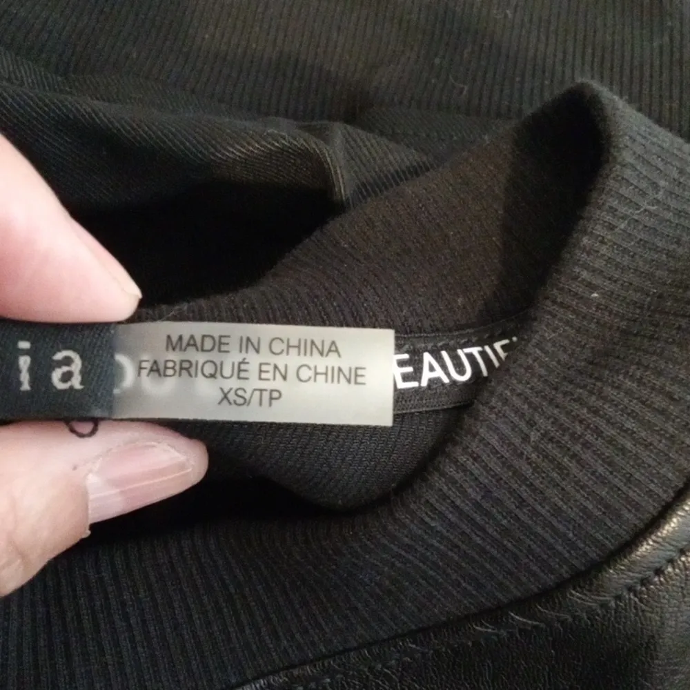 Alice + Olivia Black Faux Leather Sweatshirt Natalie Black Womens Xs/TP - Image 6