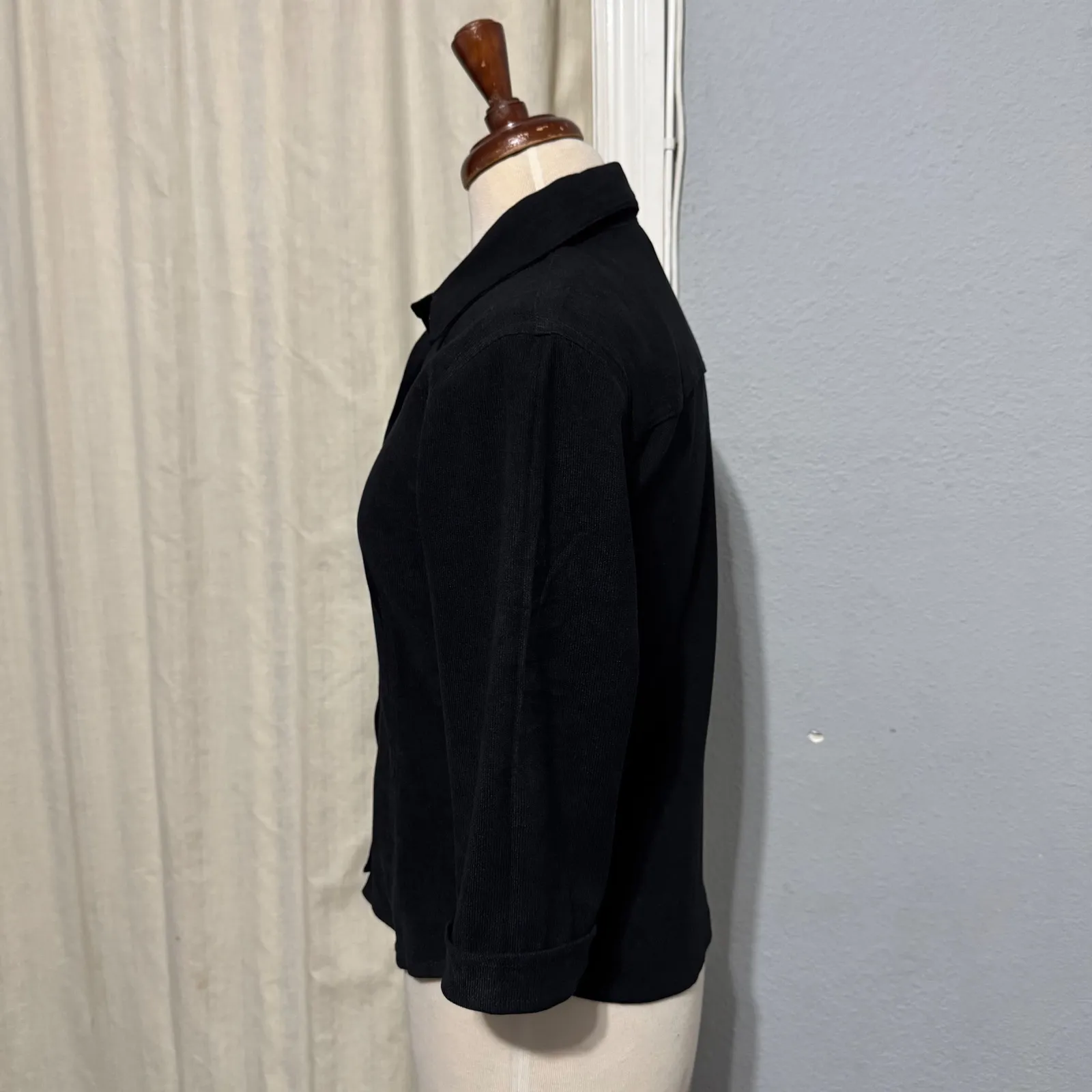 Aqua Blues Black Corduroy Button Up Collared 3/4 Sleeve Career Shirt Womens M Size M - Image 6