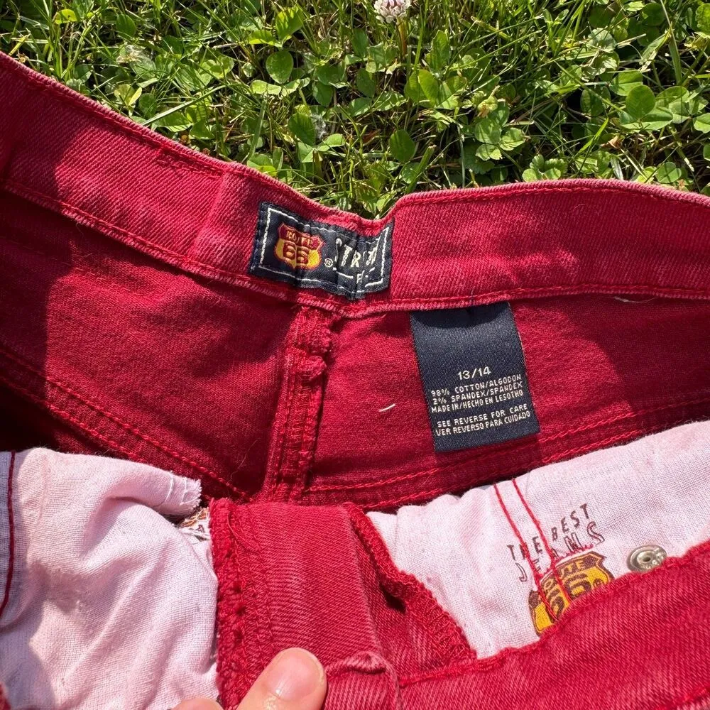 Vintage High Waist Red Denim Shorts Patriotic - Image 2