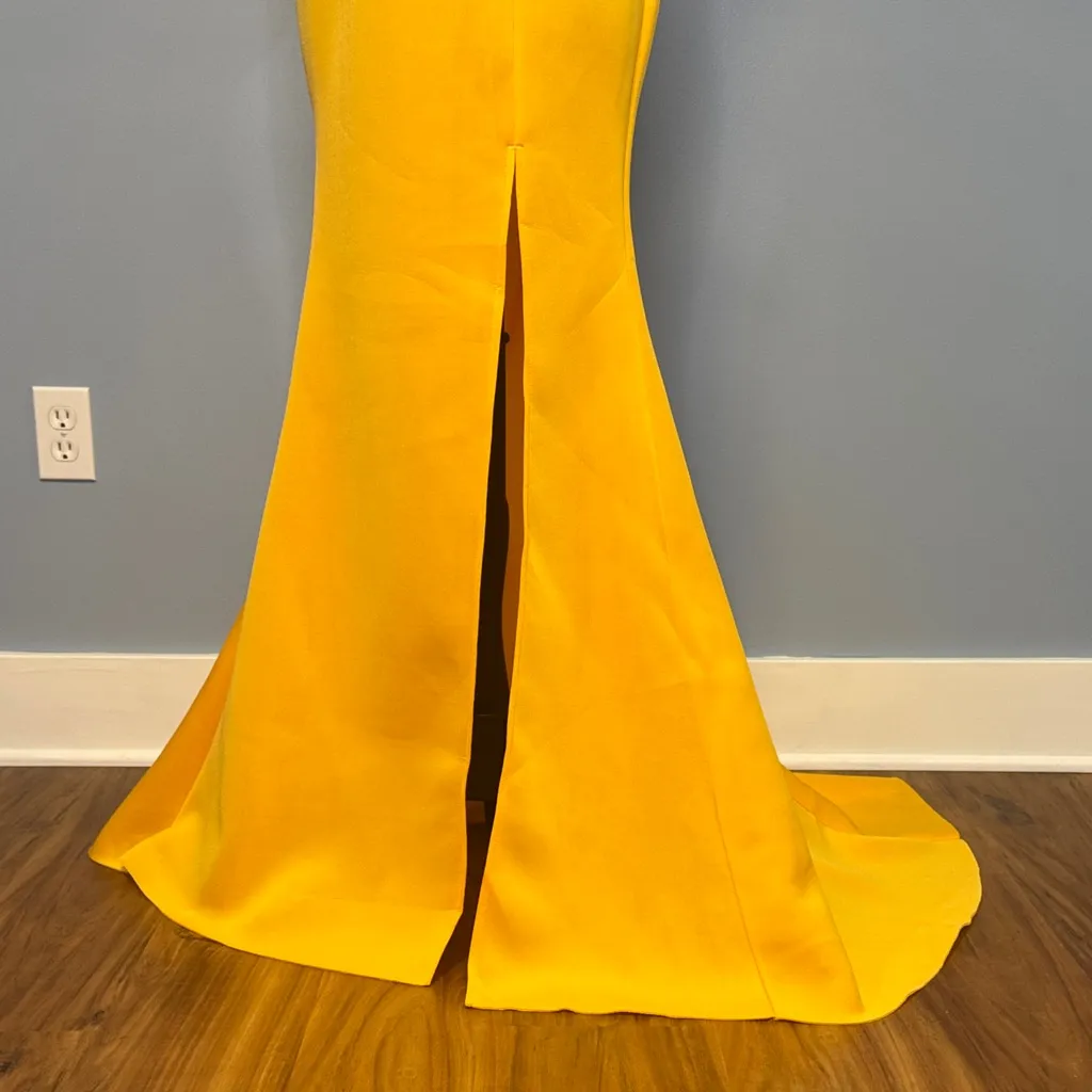 Vibrant Yellow One Shoulder Ruffle Dress Size Large Gold - Image 9