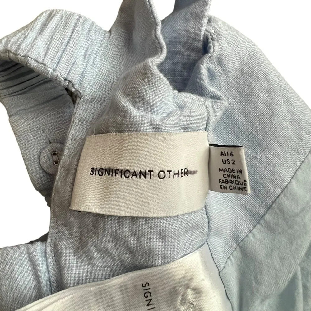 Significant Other Anthro Women’s Elina Open Back Linen Powder Blue Crop Top 2 - Image 8