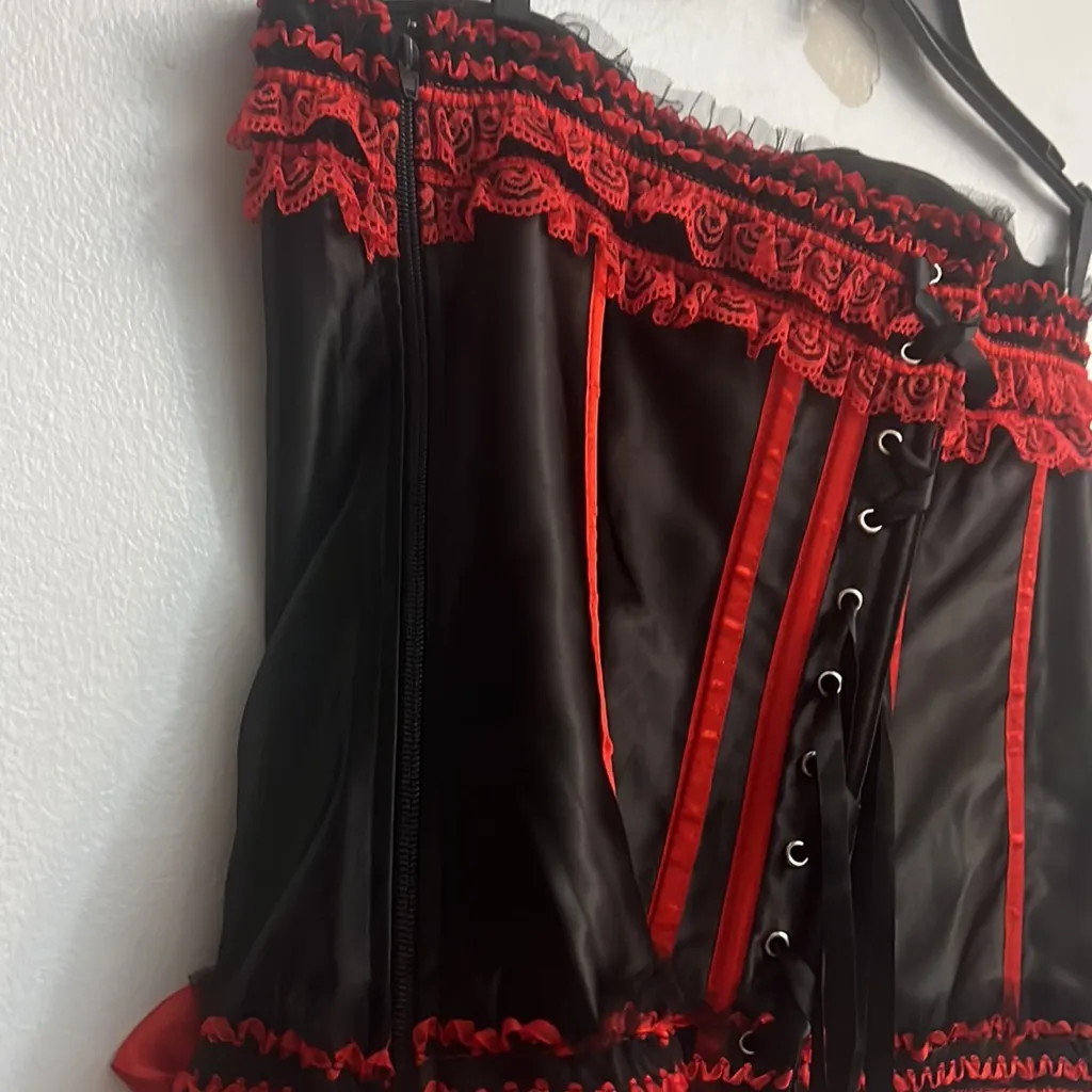 Black &Red Burlesque Moulin Rouge Corset Victorian Ren Faire Corsets Costume Top Red Size M - Image 7