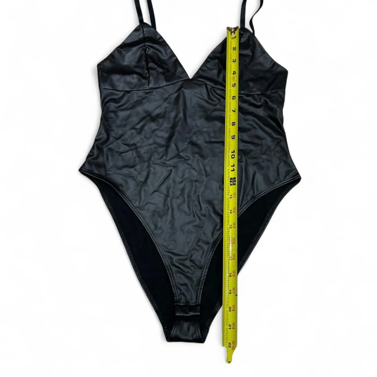 Black Faux Leather Bodysuit Size M - Image 2
