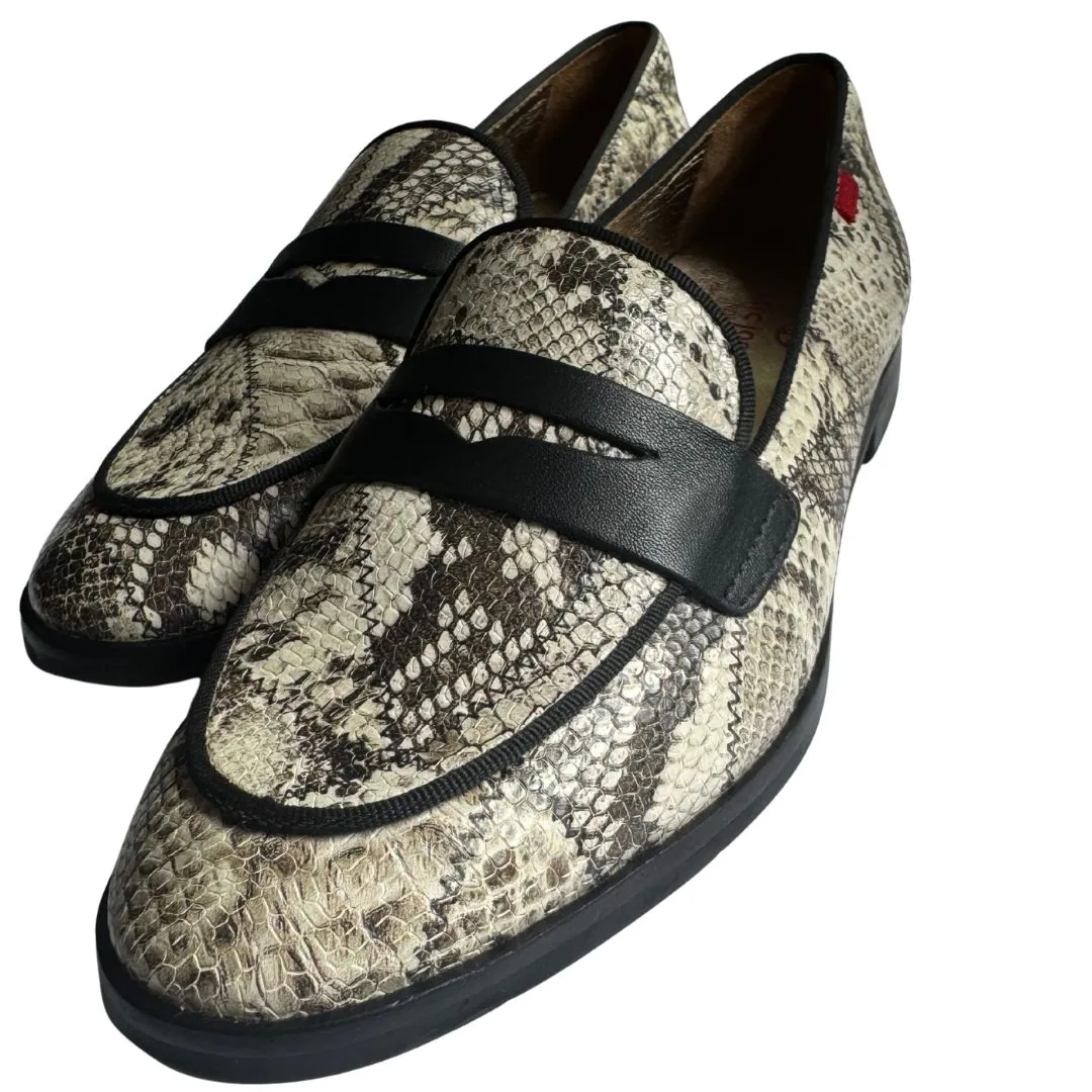 MARC JOSEPH Bryant Park Leather Penny Snakeskin Penny Loafers Black Brown NWOT 6 - Image 2