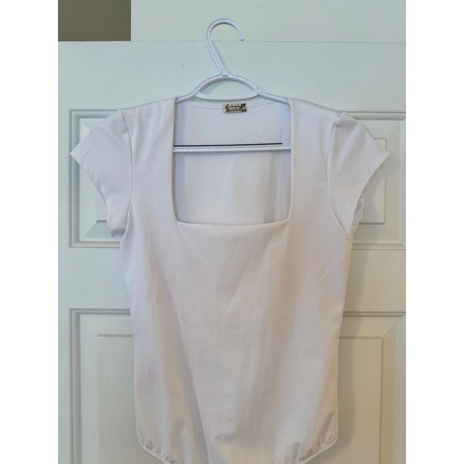 Free People White Square Neck Short Sleeve Bodysuit Rib Knit Thong Snap - Image 4