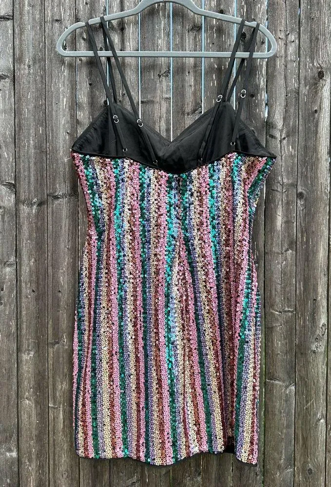 Lovers + Friends Sequin Double Spaghetti Strap Mini Dress Multicolor Size Large - Image 2
