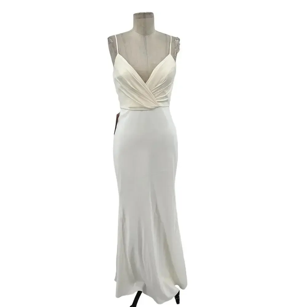 BHLDN Badgley Mischka Draped Top Crepe Skirt Gown Ivory‎ White Size 0 - Image 3