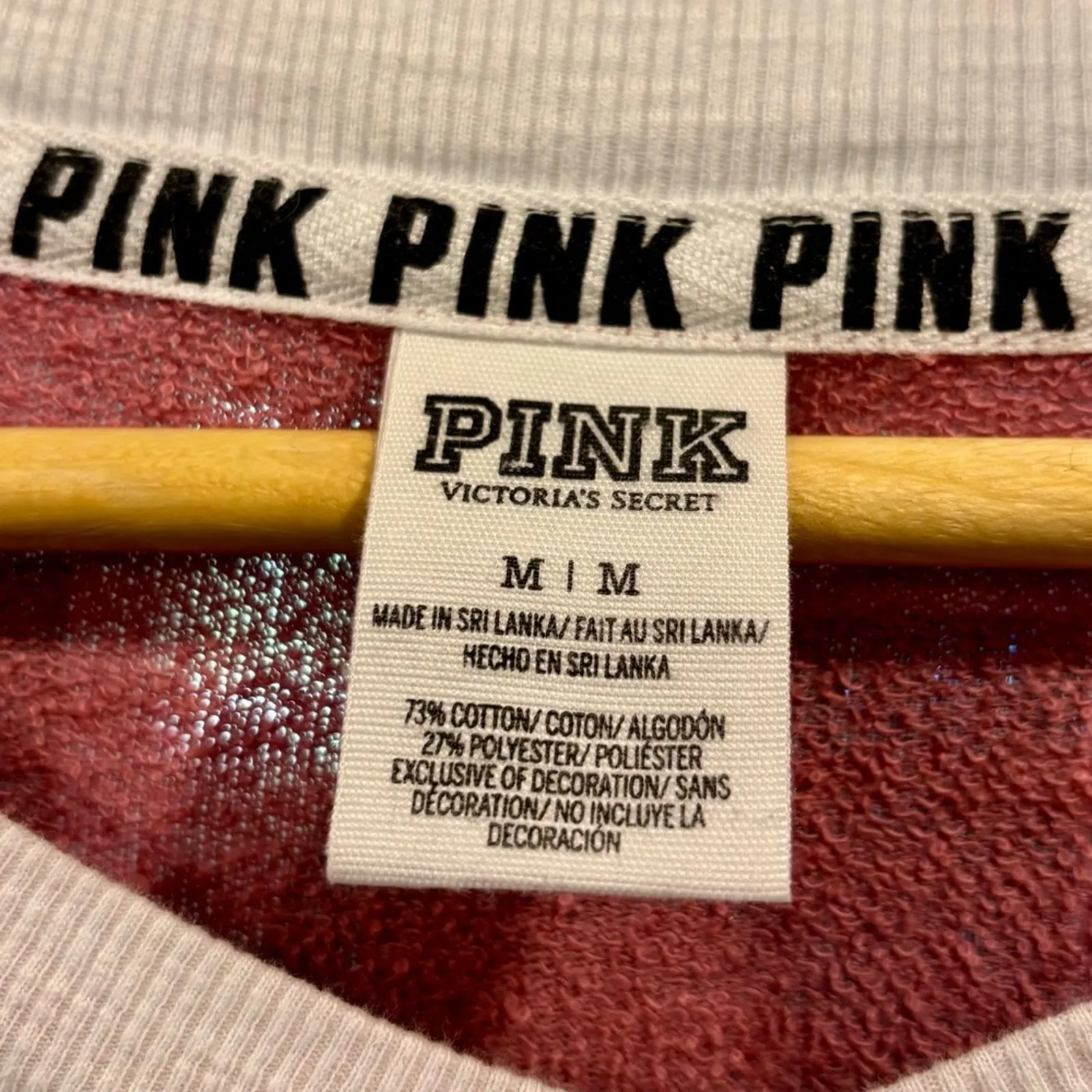 VS PINK White Varsity V-Neck Long Sleeve Jersey Tee Oversized spring, size M - Image 4