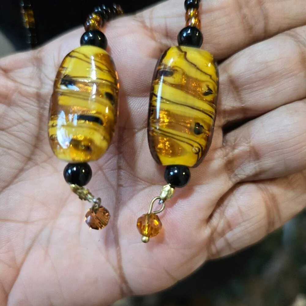 Womens Black Glass Seed & Baltic Amber Beads Adjustable Hallie Lariat Necklace Yellow - Image 7