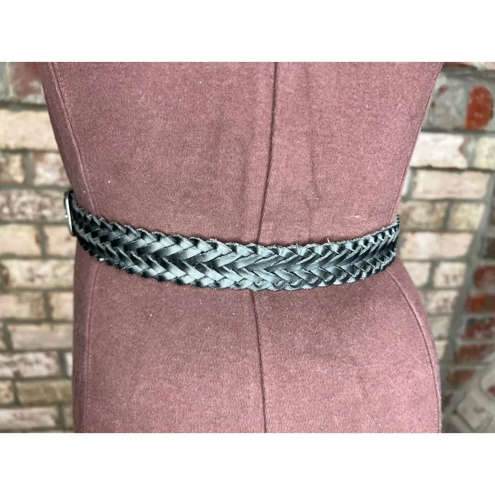 split leather belt black 1980s - Image 5