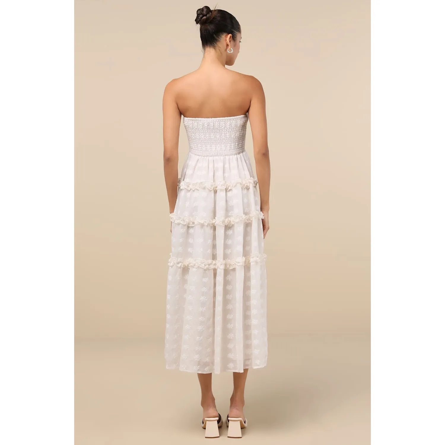 NWT Lulus Beautiful Sentiments Ivory Floral Strapless Tiered Midi Dress Size S - Image 3