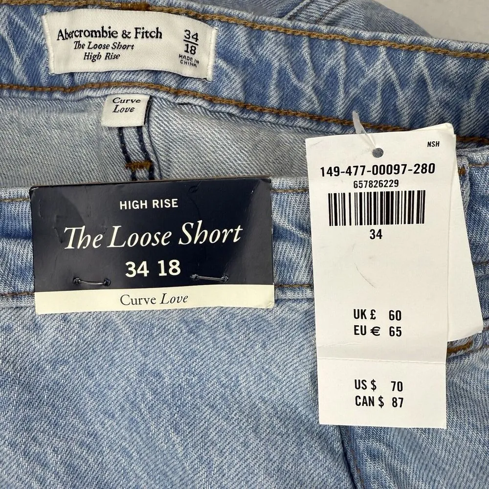 NWT Abercrombie & Fitch Shorts 18‎ / 34 Curve Love High Rise Loose Short Denim - Image 6