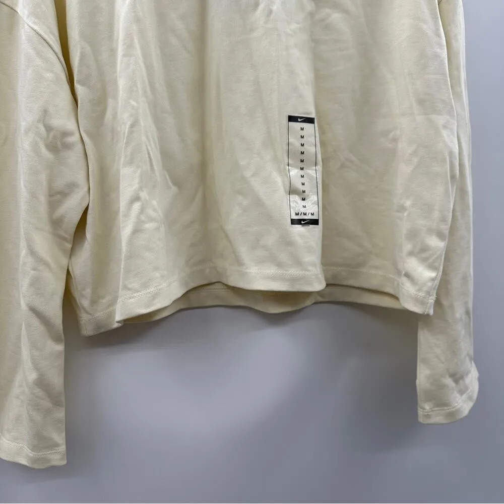 Nike Solid Cream Long Sleeve Cropped Oversized Pullover Sweatshirt Size‎ M NWT - Image 3
