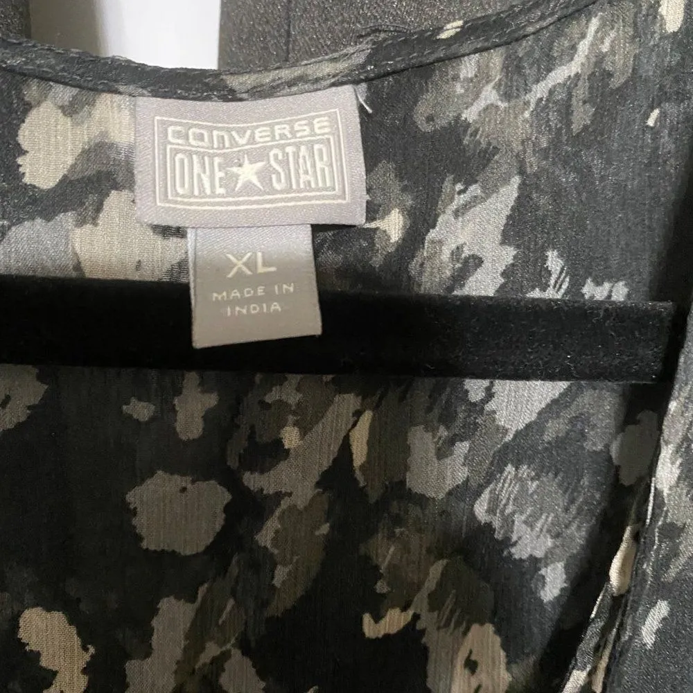Converse one star V neck sleeveless sheer gray/black dress Size XL - Image 2