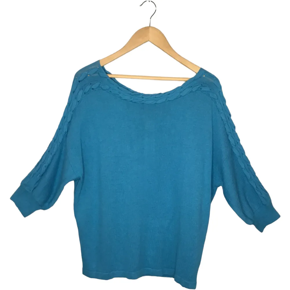 New Belldini Black Label Quarter Sleeve Boat Neck Sweater Silk Blend Teal Blue L - Image 2