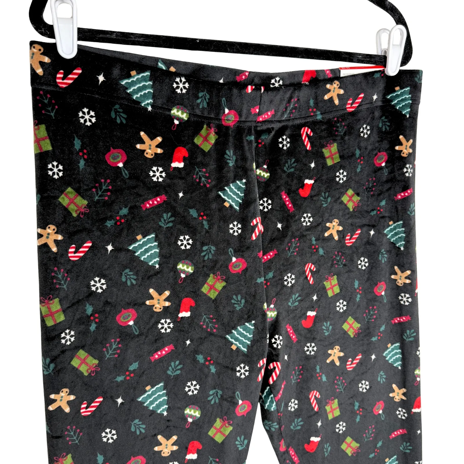 Merry Moments Christmas Holiday Ultra Plush Leggings XL Black Loungewear PJ Pant - Image 2